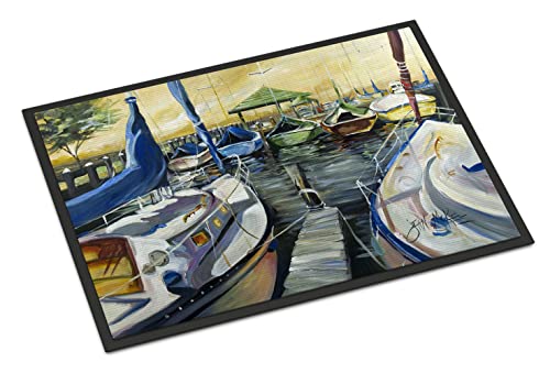 Caroline's Treasures JMK1075JMAT Seven Boats Sailboats Doormat 24x36 Front Door Mat Indoor Outdoor Rugs for Entryway, Non Slip Washable Low Pile, 24H X 36W