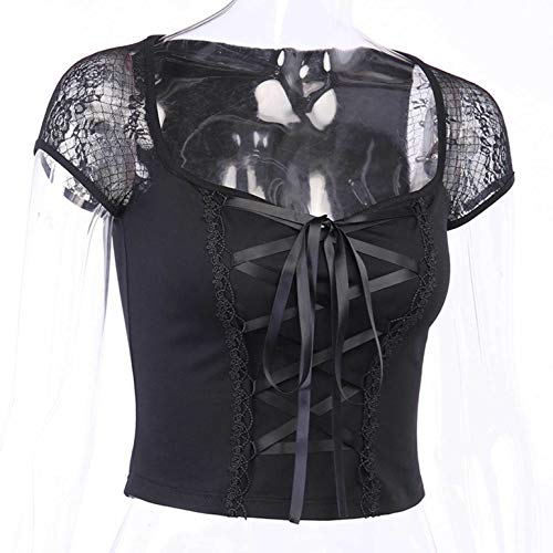 MSemis Women Gothic Lace Patchwork T Shirt Tops Square Neck Long/Short Sleeve Lace-up Punk Blouse T Shirts Black Short Sleeve S steampunk buy now online MSemis Women Gothic Lace Patchwork T Shirt Tops Square Neck Long/Short Sleeve Lace-up Punk Blouse T Shirts Black Short Sleeve S steampunk buy now online