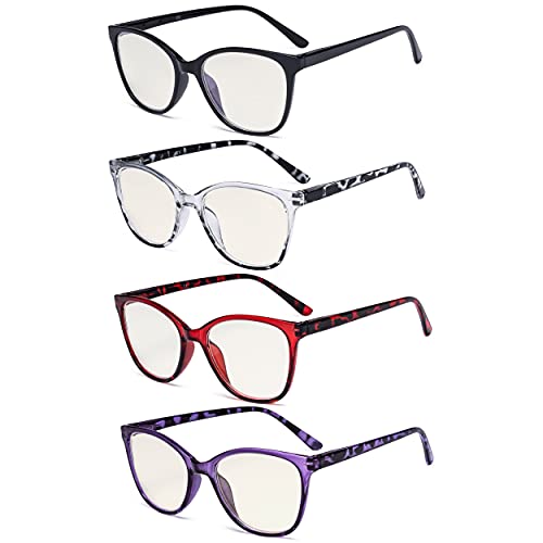 Image of Eyekepper 4 Pack Oversized Blue Light Filter Glasses - Cat Eye Design Computer Reading Glasses for Women Anti Screen Glare Blocking Digital Blue Rays +1.00