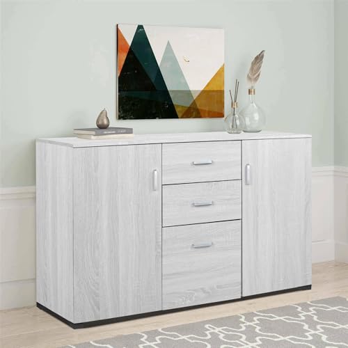 Dmora - Credenza Benidorm, Buffet da soggiorno, Madia da salotto, Credenza moderna a 3 ante e 2 cassetti, 120x40h83 cm, Grigio