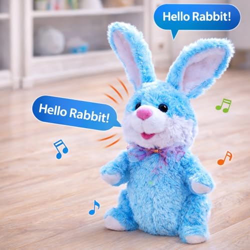 Image of Interactive Talking Rabbit Toy for Kids - Blue Repeating Bunny Plush with Voice Recording, Music & Movement | Intelligent Walking & Talking Animal Toy | Battery Operated Soft Toy (Blue Rabbit)