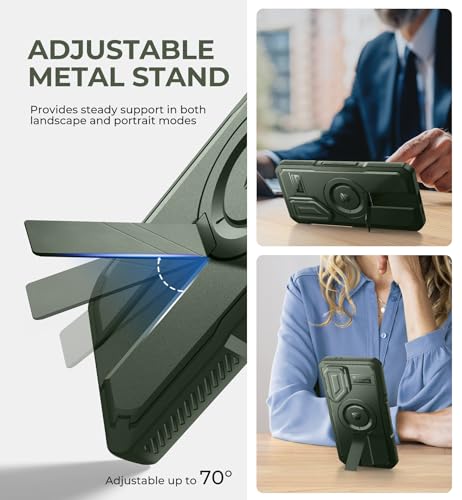 Image of Dexnor for Samsung Galaxy S24 FE Case with Camera Cover & Adjustable Kickstand & Built-in Screen Protector, Magnetic Rugged Shockproof Bumper Cases Heavy-Duty Magnetic Protective Cover,Army Green