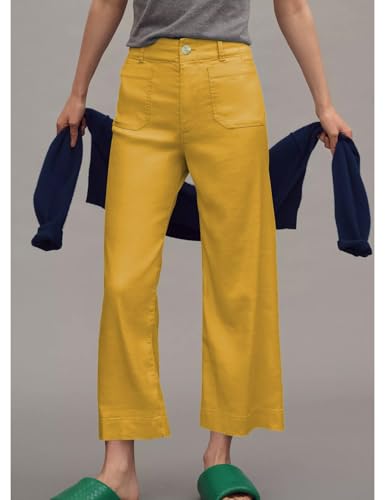Cropped Wide-Leg Pants Casual High Waist Baggy Pants Stretchy Straight Trousers with Pockets3