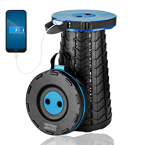 Image of Portable Telescopic Stool with Mobile Charger 4400mAh, Collapsible Stool Built-in Phone Charger for iPhone Android, Foldable Seat for Camping Hiking Fishing Picnic Max Load 400lbs