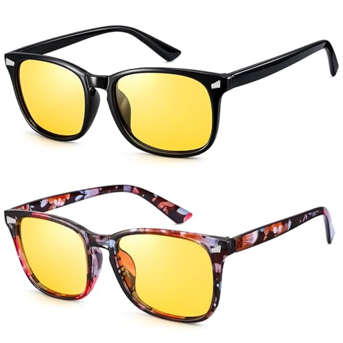 Image of Polarized Sunglasses for Women Men, Night Driving Glasses Anti Glare Yellow Lens UV 400 for Day Night Use
