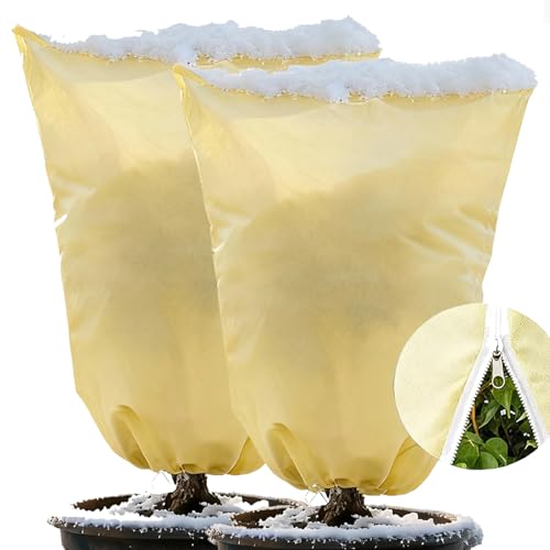 Joyzakzak 2 Stück Pflanzenschutz Winter, Wiederverwendbar 80x100 Olivenbaum Palmen Atmungsaktiv Winterschutz für Pflanzen,85 g/m² Frostschutz Winterschutz Pflanzen mit Reißverschluss&Zugband