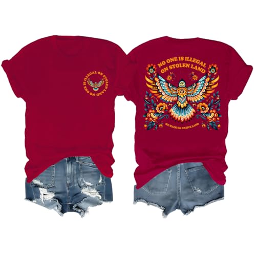 T-shirt No One is Illegal On Stolen Land Shirt No One is Illegal On Stolen Land, bordeaux, M