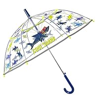 PERLETTI Clear Dome Umbrella for Boys Drawings - Transparent Automatic Colourful Stick Umbrella Children - Strong Windproof Brolly Reflective Details - Kids 4 5 6 Years - Cool Kids - Diameter 74 cm