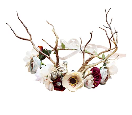Image of Vivivalue Handmade Adjustable Flower Wreath Headband Halo Floral Crown Garland Headpiece Wedding Festival Party | for Halloween Renaissance Wedding Costume Party Bridal Shower Cosplay Prom Photo Props