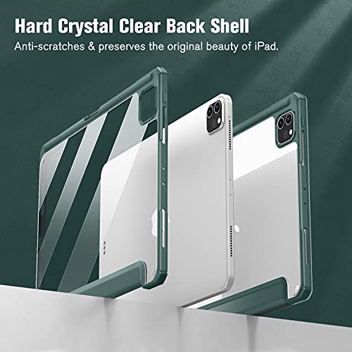 Image of Fintie Hybrid Slim Case for iPad Pro 11-inch (4th / 3rd Generation) 2022 /2021 - [Built-in Pencil Holder] Shockproof Cover w /Clear Transparent Back Shell, Also Fit iPad Pro 11 inch 2nd Gen, Midnight Green