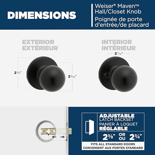 Weiser Yukon Passage Door Knob, Standard Round Hall/Closet Door Handle in Matte Black by Weiser - Image 5