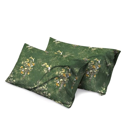 2 Pack Pillowcases, 100% Egyptian Cotton, 400 Thread Count, Floral Printed Pillow Covers, Soft & Breathable Bedding