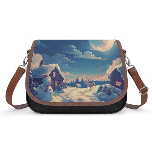 Sac à bandoulière en cuir pour femmes avec motif de paysage de Noël