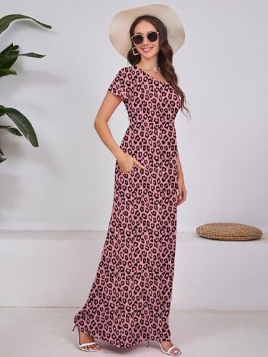 Image of DEARCASE Maxi Dress for Women Short Sleeve Casual Summer Loose Plain Comfy Long Dresses with Pockets