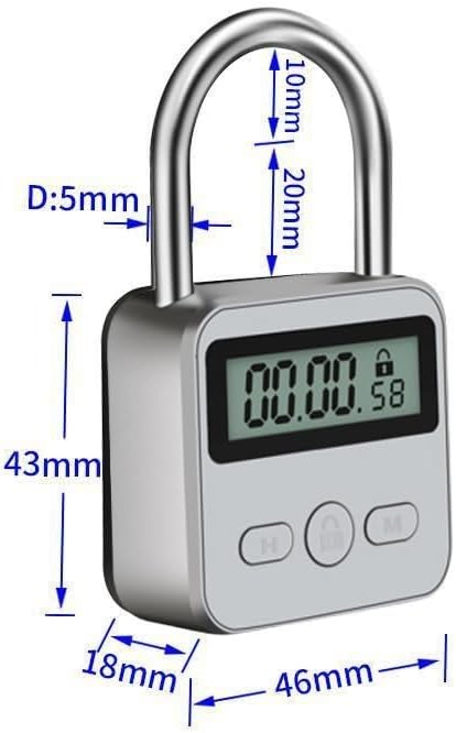 メタルタイマーロック - 電子タイム南京錠 99時間最大タイミング 電子LCDタイム表示 - USB充電式