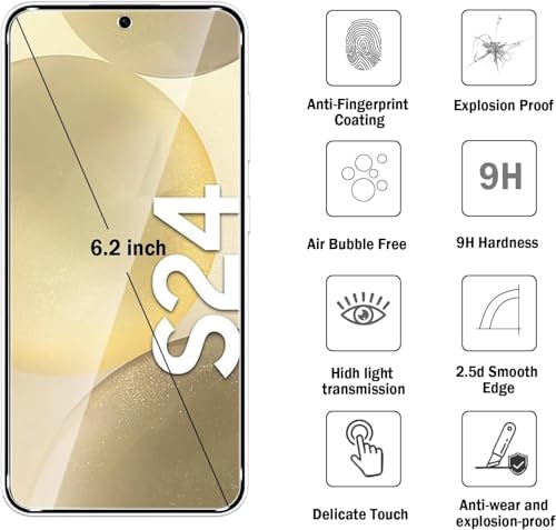 Image of Uyiton SHILD - (Pack 2 Perfect - Fits Design Tempered Glass For Samsung S24 | Tempered Glass Screen Protector For Galaxy S24 - HD /Anti Scratch /Fingerprint Working