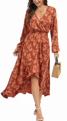 Image of Kormei Womens Short Sleeve Floral Maxi Dress High Low V-Neck Flowy Party Long Dresses