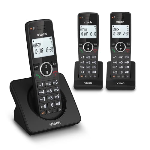 VTech DECT sans Fil à 3 combinés, Blocage d'appel, rétroéclairé, conférence, 18 Heures d'autonomie, amplificateur, Haut-Parleur Mains Libres,...