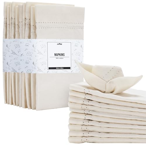 JEMIDI Serviette de Table Tissu - Lot 12x Serviette de Table en Tissu Coton Aspect Lin 40x40 cm avec Densité de 180 GSM - Serviettes de Table pour Repas de...