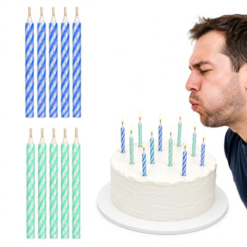 Magic Relighting Birthday Candles Trick Candles Relight After Blow Out Party Decorations Gag Gift 10 Pack (Blue & Green)