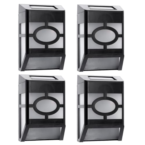 OSALADI 4pcs Solar Wall Lights LED Lighting Tool Outdoor Waterproof Yard Solar Lamp for Porch and Patio Fence Garden Use Black White Light