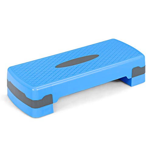 GOPLUS Aerobic Stepper, Höhenverstellbares Steppbrett, rutschfeste Step Bench, Trainingsgerät für Zuhause, mit 2 Stufen, bis 250 kg Belastbar, für Aerobic und Fitness-Workouts (Blau) Cover