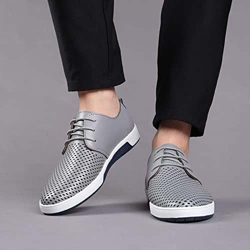 CsgrFagr Summer Style Men's Breathable Comfortable Business Lace Up Leisure Hollow Solid Leather Shoes Mens Nonslip Work Shoes Restaurant (Grey, 12)2