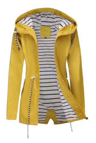 Womens Raincoat Waterproof Hooded Trench Coats Lined Windbreaker Active Travel Jacket with Pockets for Outdoor