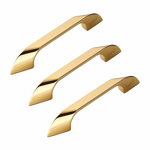 Image of LAPO 4 Inch Cabinet Handles for Wardrobe, Compatible with Almirah and Kitchen, Easy Comfortable Grip, Simple Installation, 3 Years Warranty (96mm, PVD Gold Finish, Pack of 3) - Twist