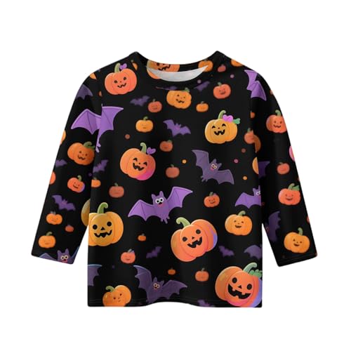 Girls Halloween Long Sleeve Shirt Cute Pumpkins Print Soft Crewneck Casual Top for Kids Holiday Party2