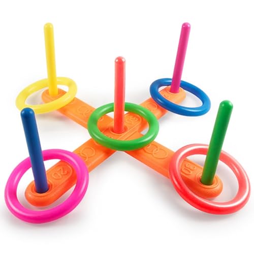 Tokaneit Ringwurfspiel Outdoor, Wurfspiel Ringwurfspiel, Spielzeug Werfen, Wurfspielzeug mit 5 Spielstäben und 5 Bunt Ringe Werfen, Geschicklichkeits-Spiel für Erwachsene