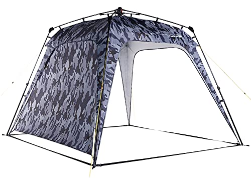 Lumaland Outdoor Pavillon 2,5 x 2,5m | Wasserdicht & UV-Schutz | Gartenzelt inkl. 1x Seitenteil & Tasche & Heringe | Robuster Camping & Partyzelt | Pop Up Zelt Aufbau in 2 Minuten [Camouflage-Grau]