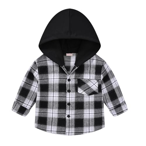 Boys Girls Casual Flannel Hoodies Toddler Kids Button Down Long Sleeve Plaid Shirts Baby Cute Shacket Jackets Fall Outwear2