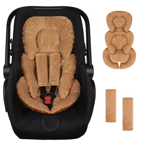 Image of GFU Infant Car Seat Insert Head and Body Support, Reversible Newborn Insert for Carseat with Strap Pads, Soft Stroller Cushion Pillow Insert for Boys and Girls, Fits for Stroller, Swing, Brown