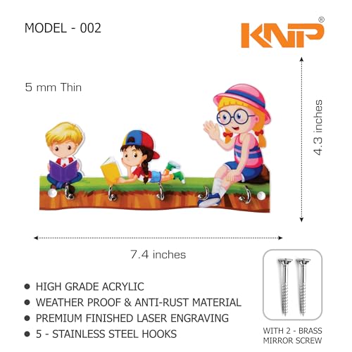 Image of KNP Art Acrylic Key Holders, Premium HD UV Printed, Multipurpose Key Stand for Home, Office Decor, Weather Proof, Anti-Rust, Wall Mounted Key Holder, Cartoon Theme, (3 Cartoon Kids)