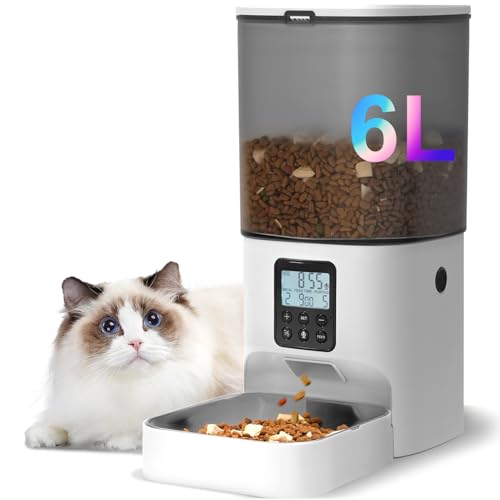 ANDOLL HOME Automatic Cat Feeder, 6L Cat Food Dispenser with 10s Voice Recorder, Pet Feeder up to 8 Meals per Day, Timed Feeder with Dry Food Sealed Ring (Jade White)
