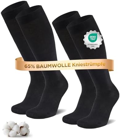 Niofind Kompressionsstrümpfe Damen & Herren, 2/4 Paar, 65% Baumwolle | Kniestrümpfe mit breitem Bündchen, nahtloser Spitze sowie verstärkter Ferse und Spitze; für Reisen, Sport und