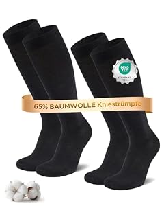 Niofind Chaussettes de Contention Femme & Homme – Lot de 2 Paires – 65% Coton – Bas de Compression Genou pour Sport, Voyage, Grossesse & Travail