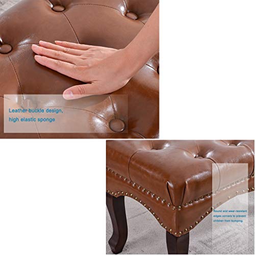 Tabouret ottoman en cuir café clair pour entrée et lit - 7