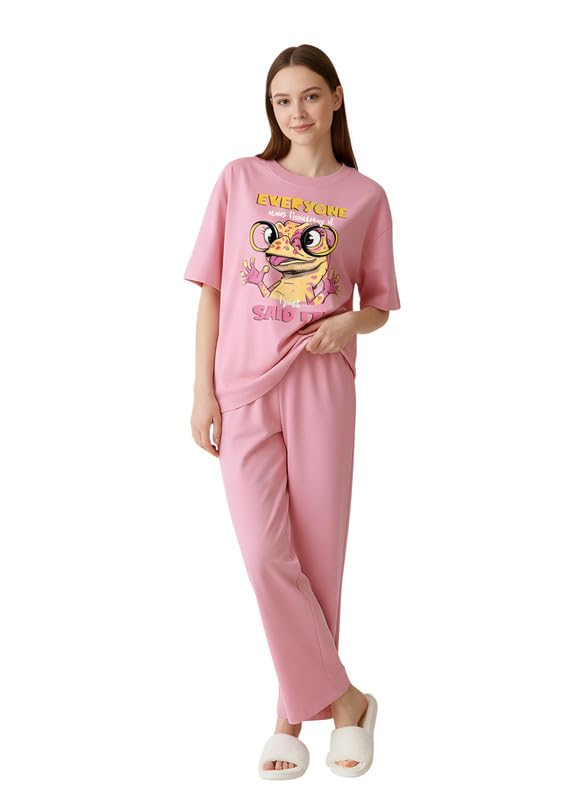 my swag Women Cotton Night Suit Co-ord Set | Cartoon Printed T-Shirt & Pajama Set | Soft Breathable Nightwear, Loungewear & Sleepwear for Women-picture-12