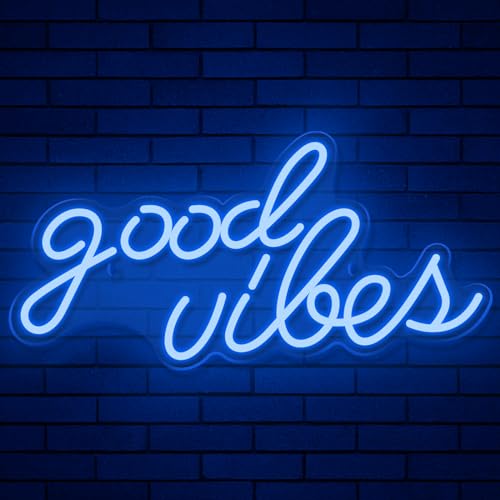 Image of Neon Sign Good Vibes, Dimmable LED USB Powerd Neon Light for Wall Decor, Holiday Party Home Bar Decoration Festival Celebration 15.7 inch x 7.7 inch, Blue