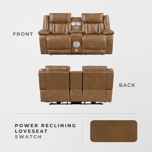Image of Lexicon Faux Leather Power Double Reclining Loveseat with Console, Brown