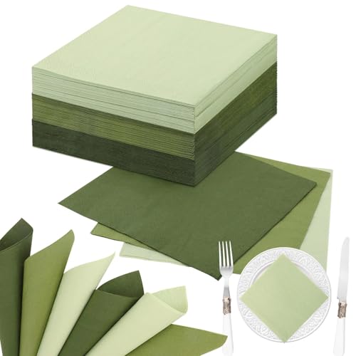 Lot de 120 serviettes vertes, 33 x 33 cm, vert sauge, vert eucalyptus, serviettes en papier, serviettes de cocktail, serviettes en papier vert sauge pour...