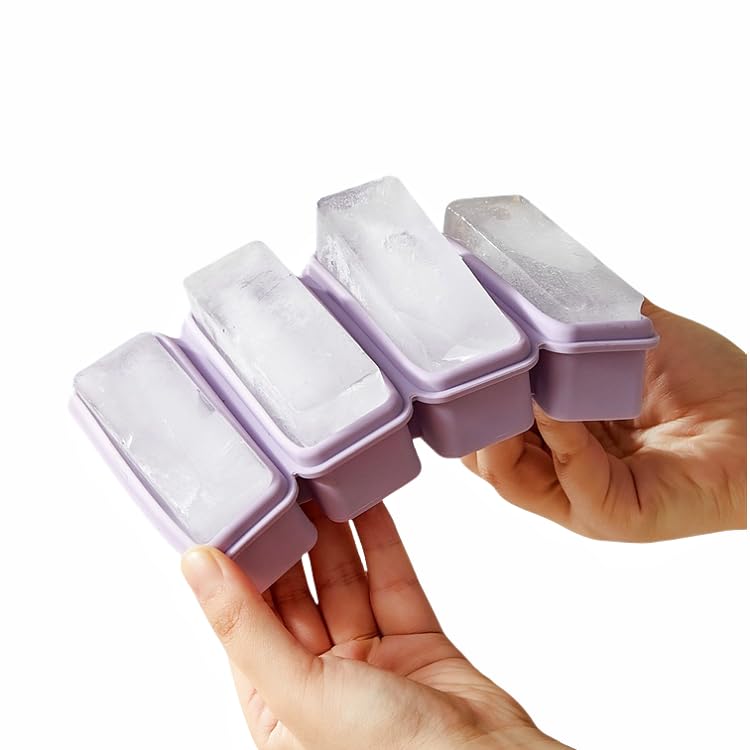 Image of Durable Extra Large Silicone Freezer Non-Stick Ice Maker Trays with Lids 4-Compartment Meal Prep Food Soup Storage Containers Easy Press Demolding Ice. (1 pcs)