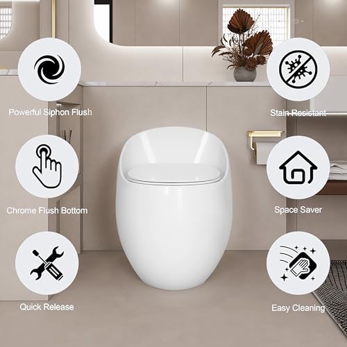 Sanitario de una pieza con descarga simple de 1.28 GPF, forma de huevo, color blanco brillante miniatura 2