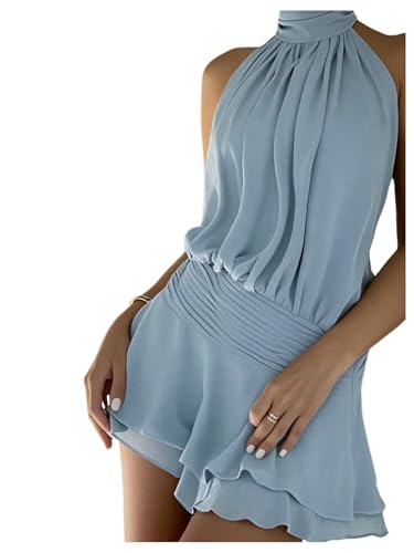 Image of Floerns Women's Summer Mini Dress Sleeveless Halter Backless Ruched Date Night Layered A Line Dresses