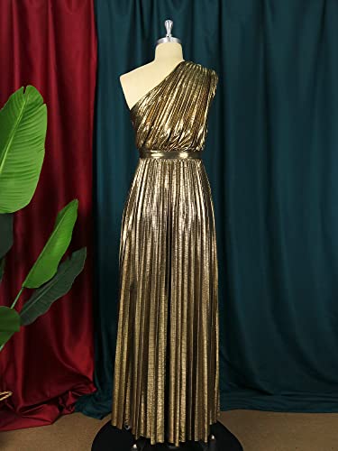 AOMEI Women's Luxury Metallic One Shoulder Sleeveless Elegant Pleated Long Dress4