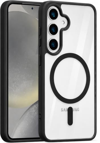 Image of Elzzi Magsafe Compatible Samsung S24 fe case, Compatible with MagSafe, Non Yellow Military-Grade Drop Protection & Hard PC Back Cover Slim Transparent Anti-Scratch Shockproof Phone Case - Black
