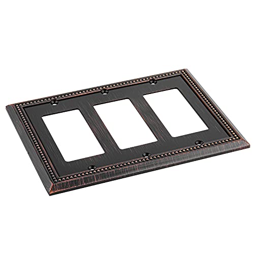 Image of Henne Bery Sunken Pearls Heavy Duty Decorative Wall Plate Switch Plate Outlet Cover (Triple Decorator, Aged Bronze)