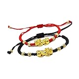 2 pulseras de cuerda roja Pi Xiu China, Feng Shui, Pi Xiu, Cabalá, pulsera de cuerda roja, cuentas doradas, hechas a mano, amuleto para hombres y mujeres, buena suerte, riqueza, protección contra el
